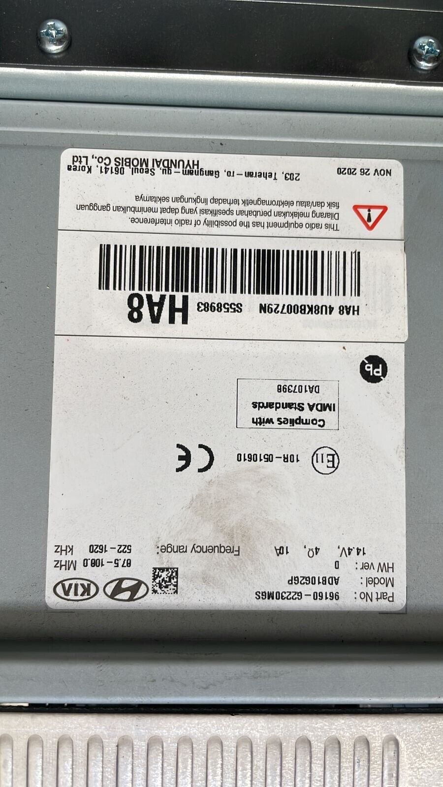 Hyundai Ioniq 2019 2021 OEM Head Unit Touch screen GPS Radio MP3