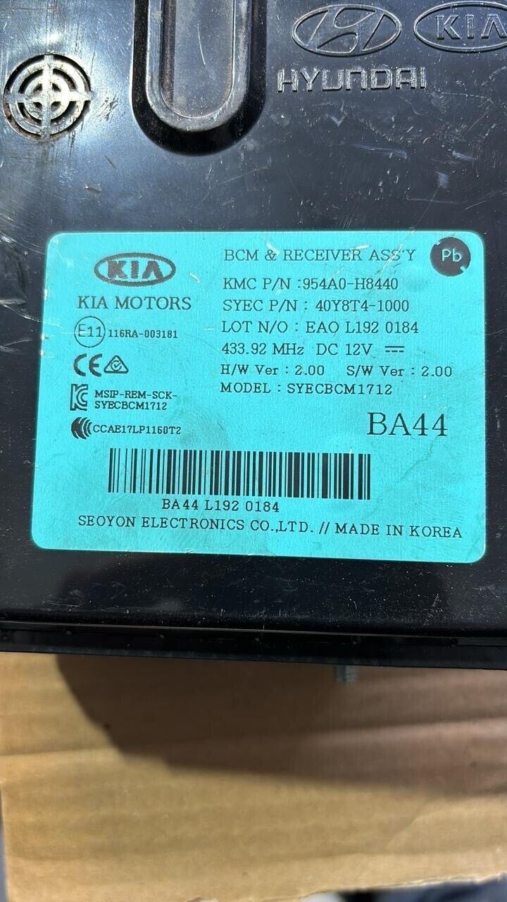 Kia Stonic 2019 2022 OEM BCM ASSY Receiver unit 954A0H8440 BA44