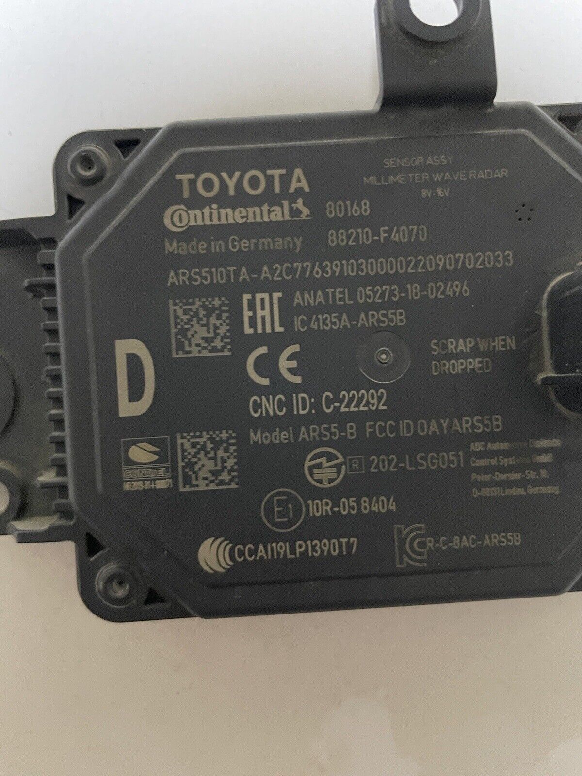 TOYOTA C-HR 2020 -2022 DISTANCE RADAR SENSOR ASSEMBLY OEM 88210-F4070