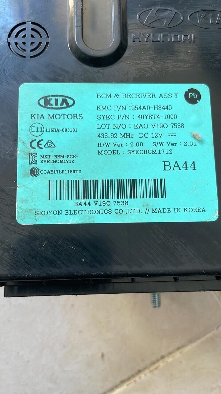 Kia Stonic 2019 2022 OEM BCM ASSY Receiver unit 954A0H8440 BA44